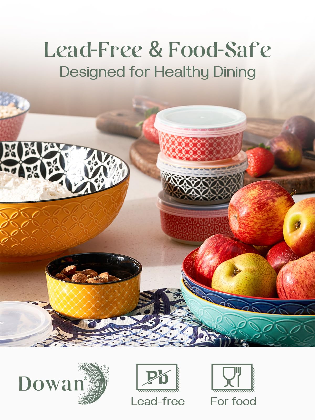 Stackable design saves kitchen space while decluttering shelves.