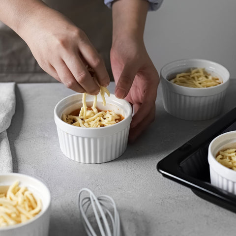 DOWAN dishwasher-safe ramekins—microwave and oven friendly for convenience.