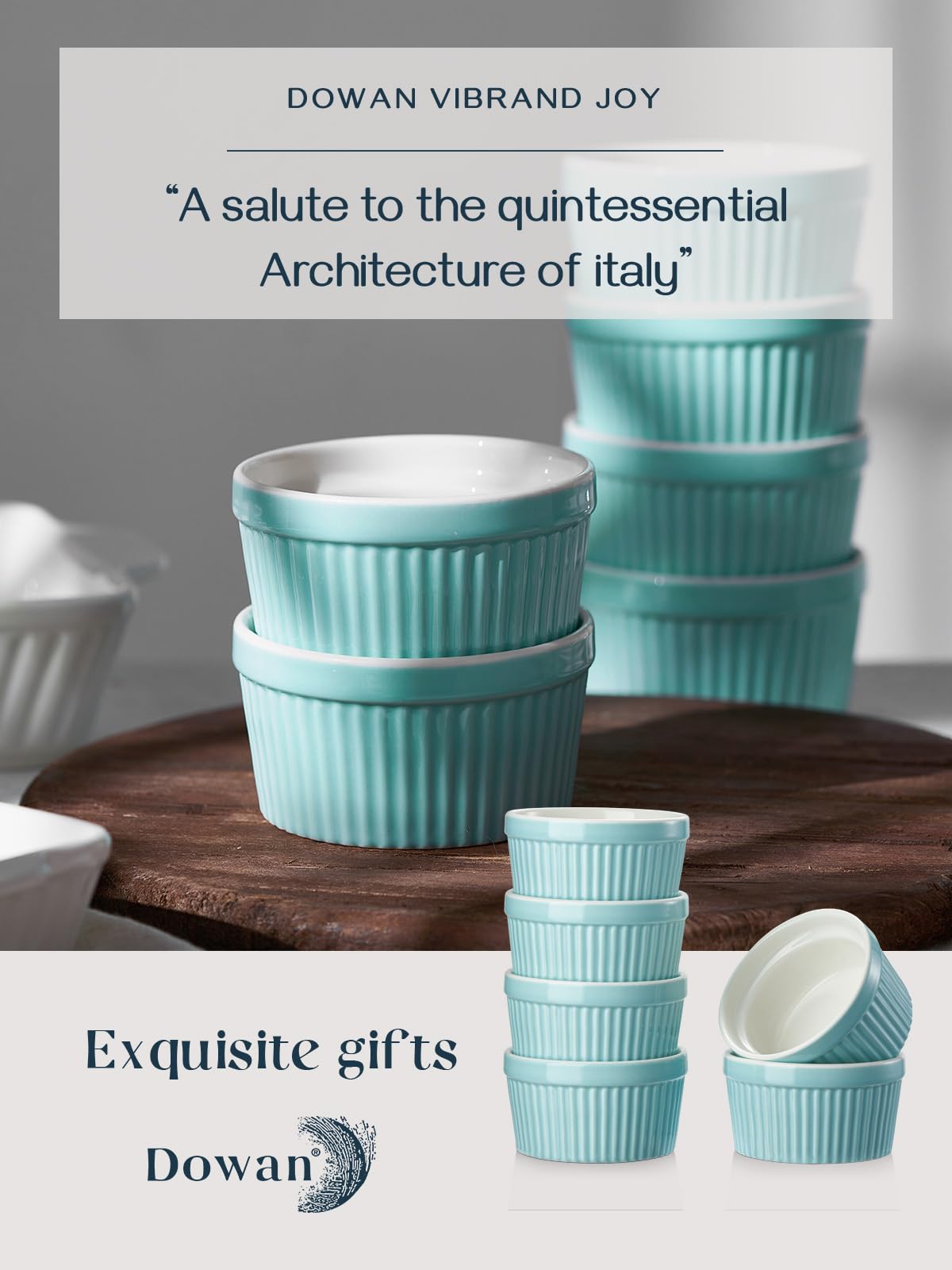 DOWAN dishwasher-safe porcelain ramekins for easy cleanup after meals.