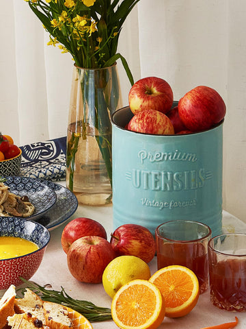 DOWAN porcelain utensil jar with embossed lettering for lasting elegance