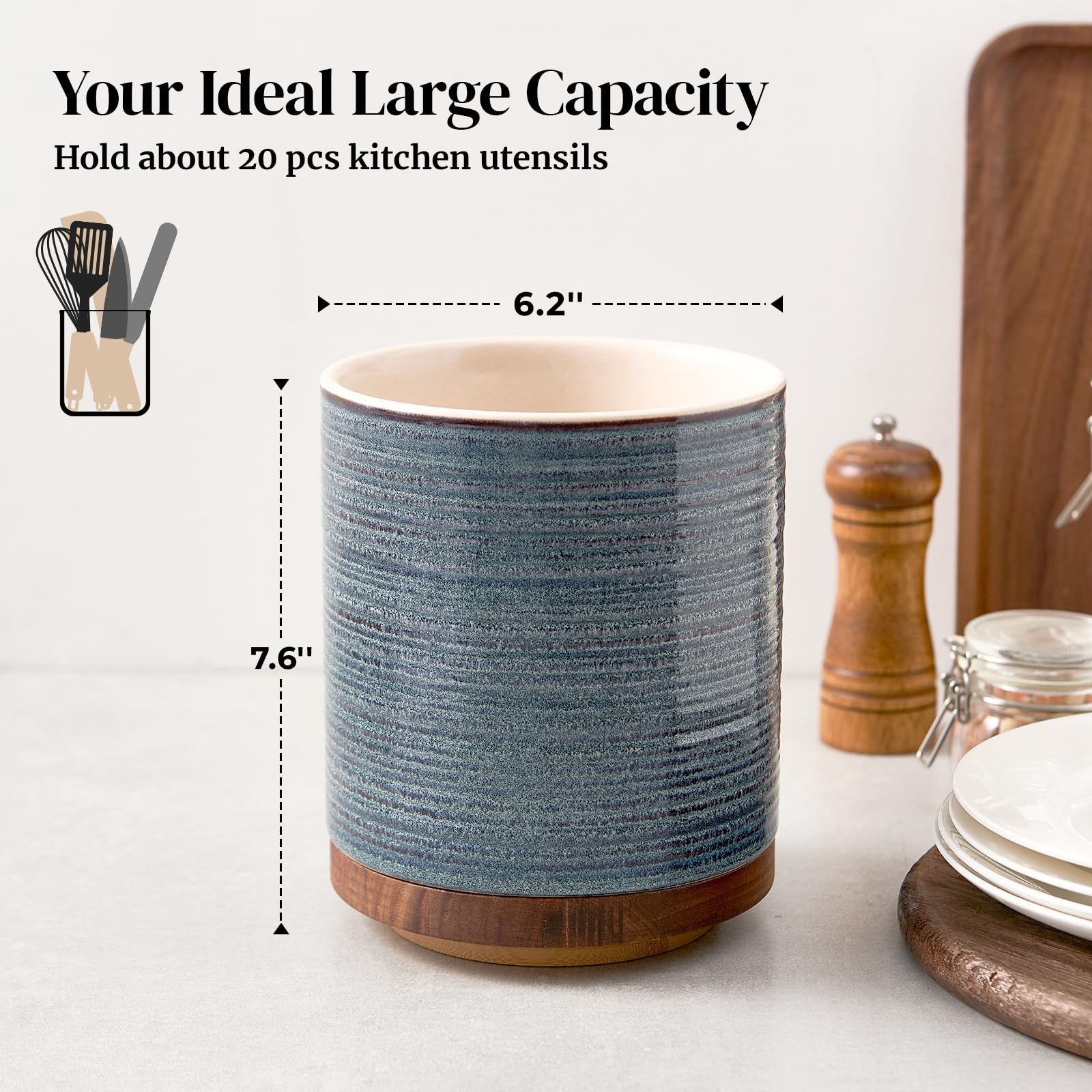 DOWAN extra-large capacity utensil crock stores many tools while staying tidy.