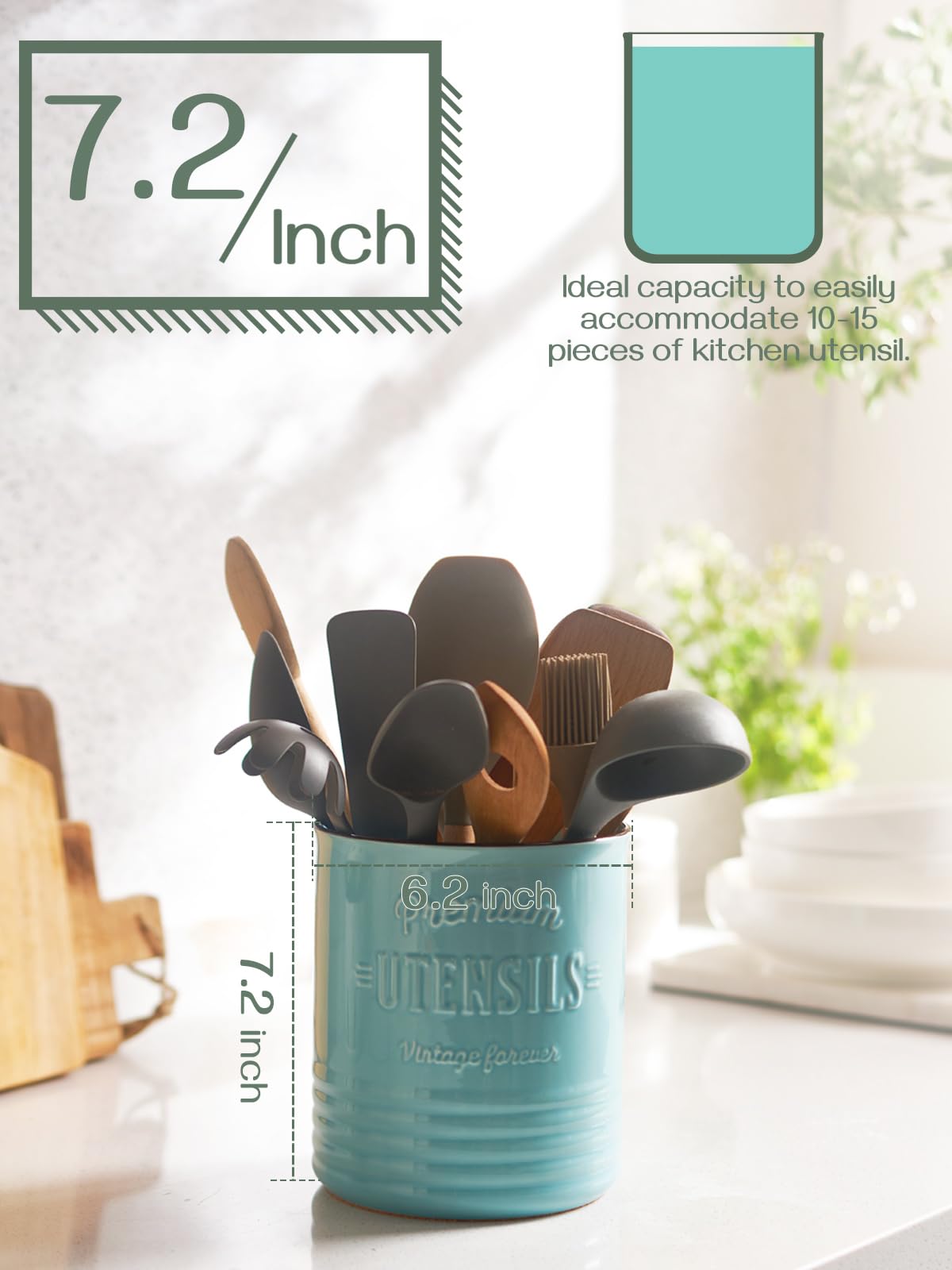 DOWAN farmhouse ceramic utensil crock adds rustic charm to kitchen counters