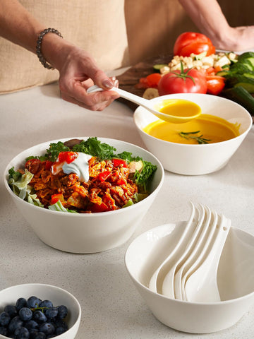 Dowan flat-bottom bowls stack neatly, saving cabinet space in busy kitchens.