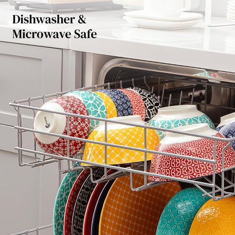 DOWAN bowls with geometric motifs offer colorful flair and durable daily use.