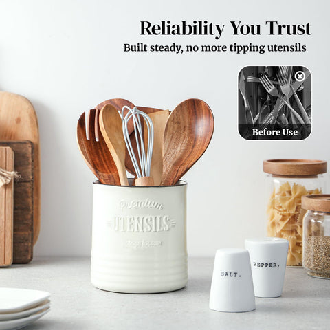 DOWAN large-capacity utensil holder on a busy kitchen counter.