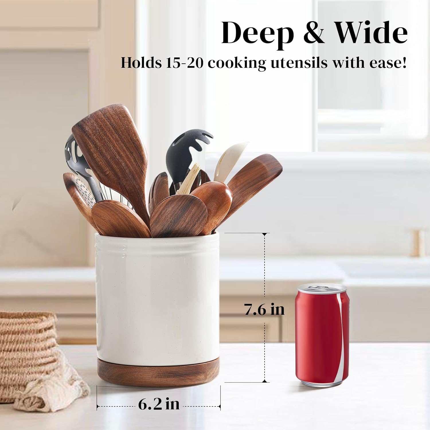 DOWAN large ceramic utensil crock holds many tools for organized cooking.