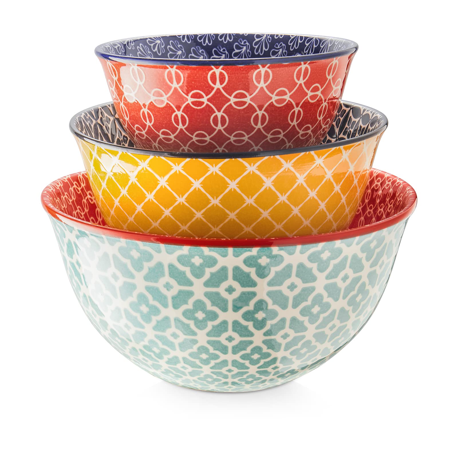 DOWAN mixing bowls with colorful pattern for vibrant kitchen prep and baking.