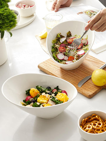 DOWAN nesting-friendly white bowls saving cabinet space