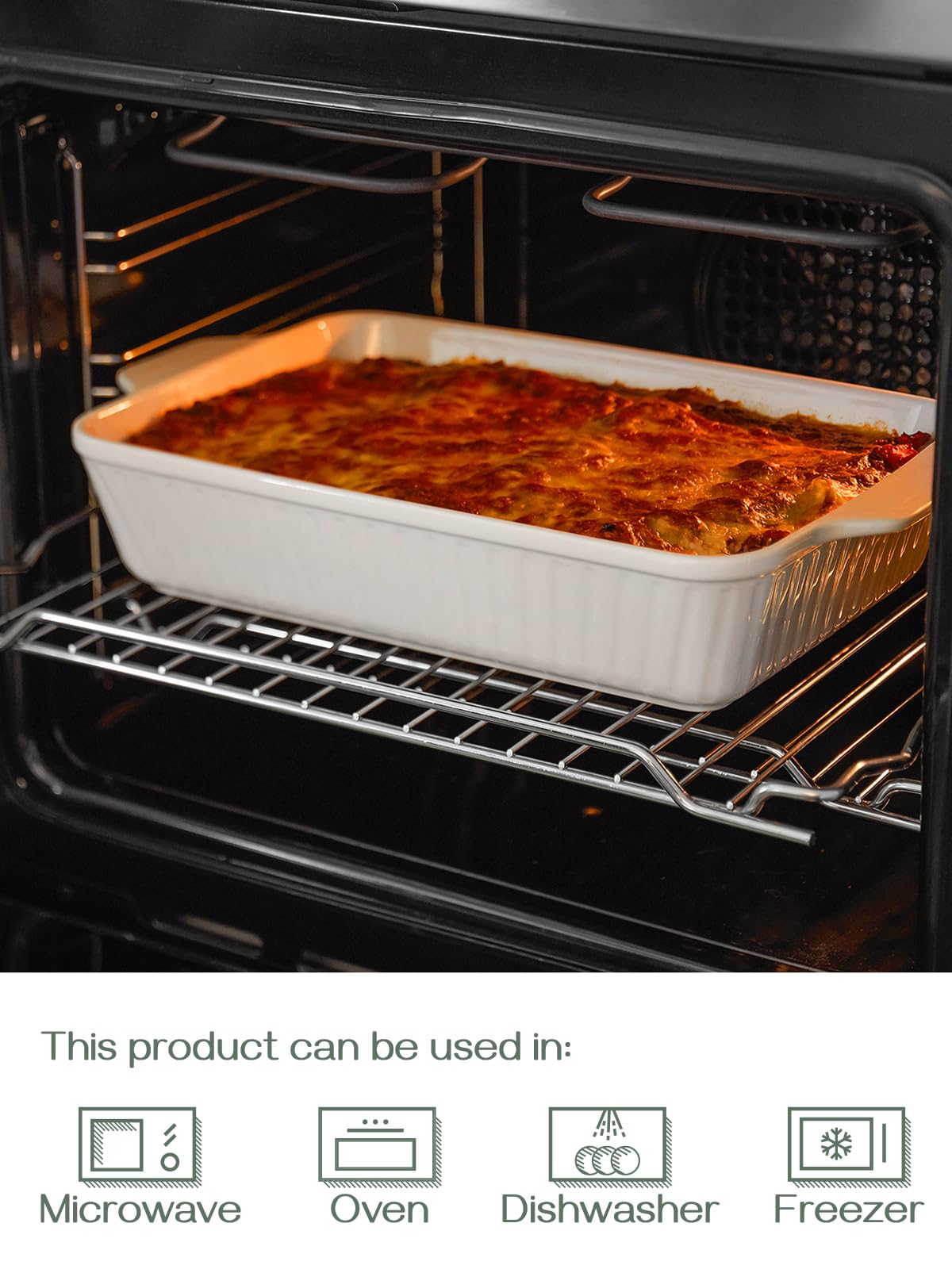 DOWAN oven-safe bakeware withstands high heat up to 500°F.