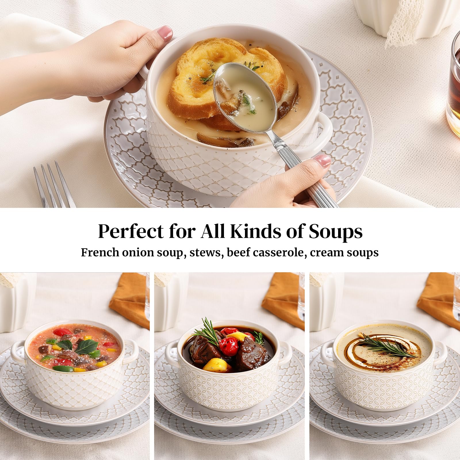 DOWAN oven-safe soup bowls, 482 degrees F, reliable heat tolerance
