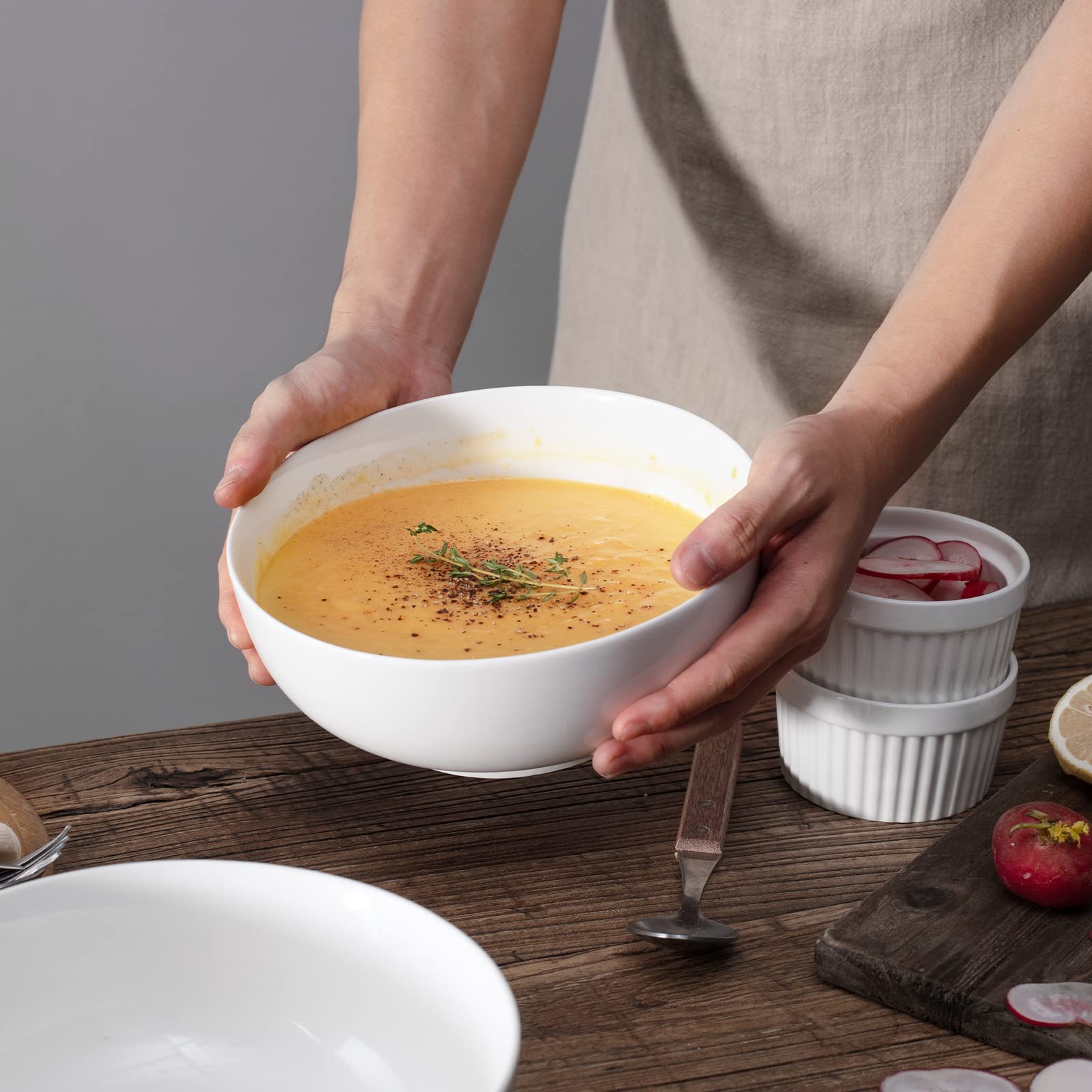 Dowan pasta bowls 8-inch ideal for serving portions.