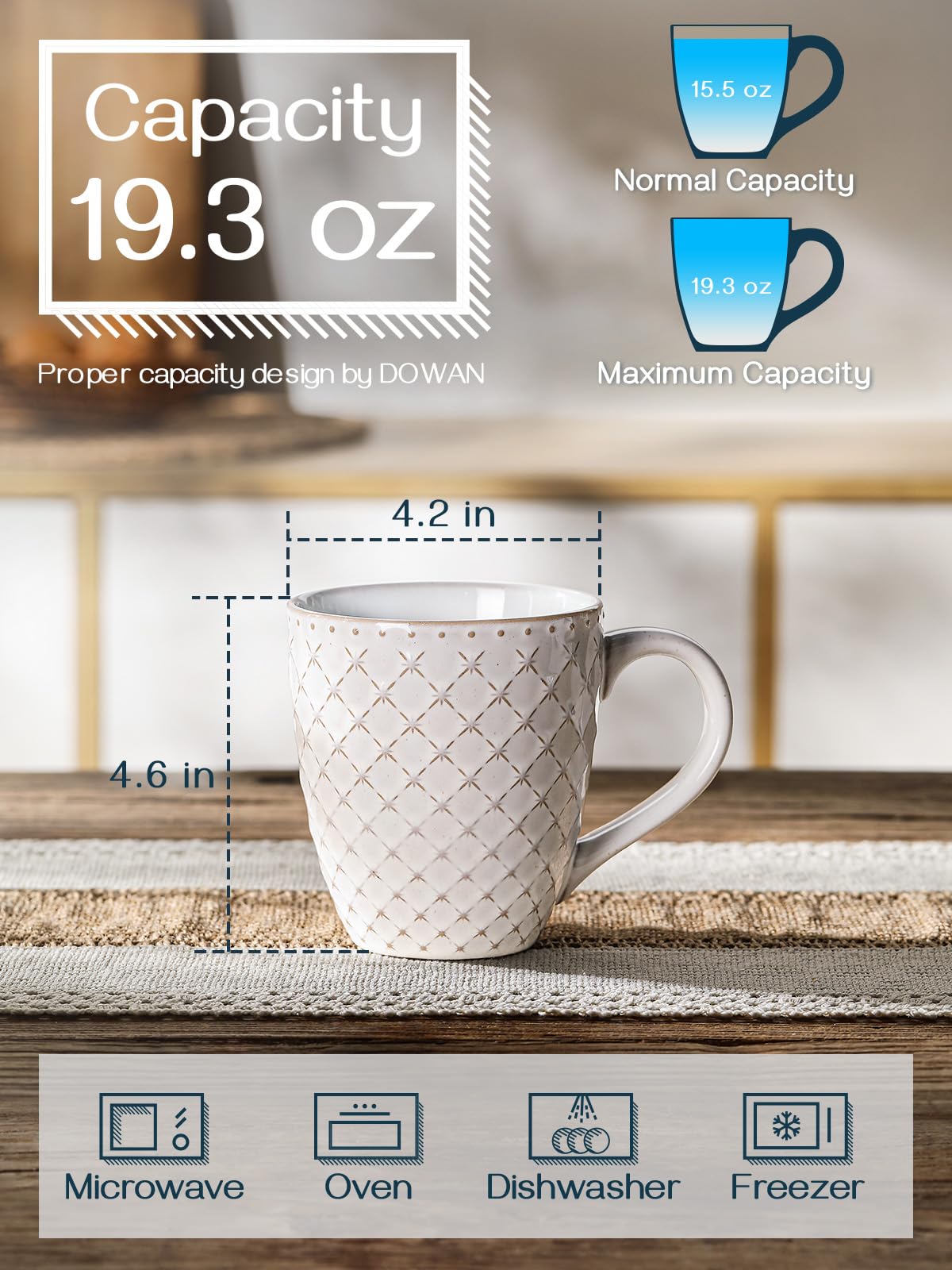 DOWAN porcelain mugs with stick-resistant glaze maintain flavor and easy cleaning