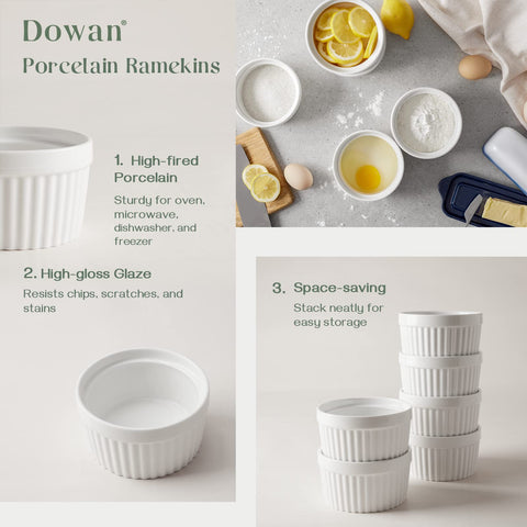 DOWAN stackable porcelain ramekins designed for compact storage