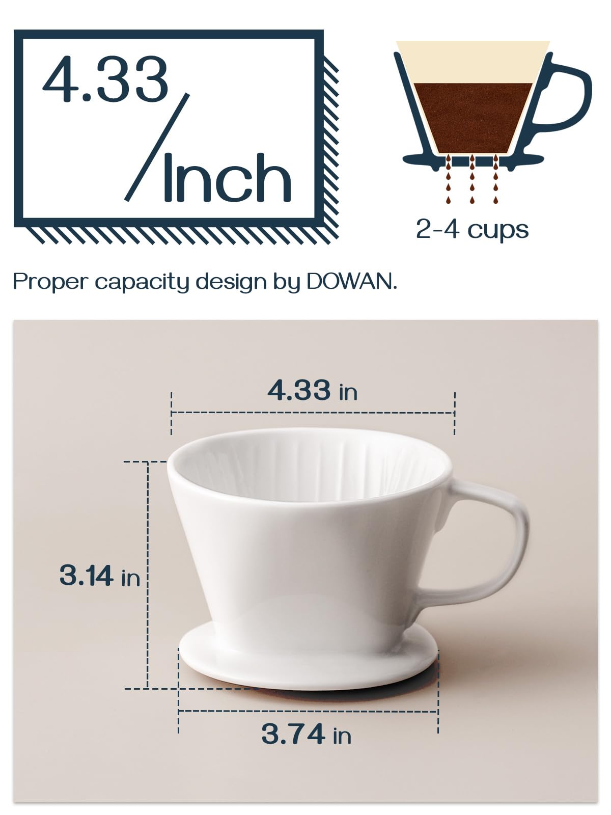 DOWAN inner-wall vertical rib optimizes contact time for balanced coffee flavors.
