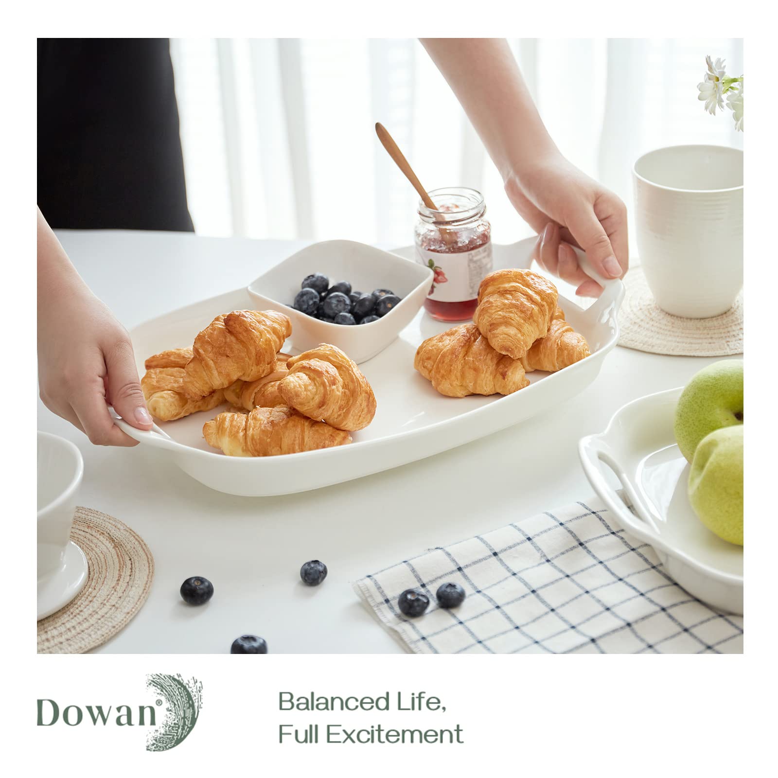 DOWAN rectangular serving plates with durable white glaze, great for casual meals.