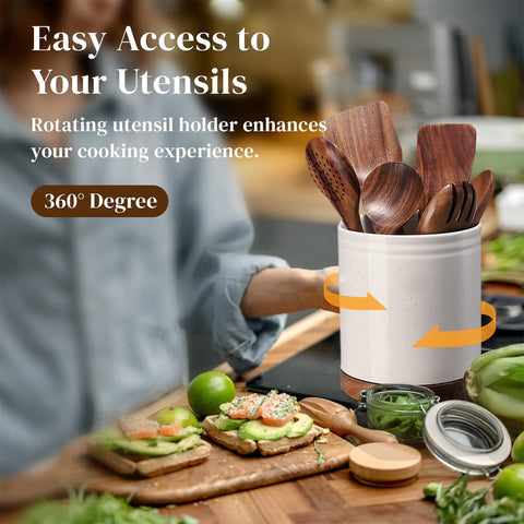 DOWAN rotating utensil holder on countertop keeps essentials within reach.