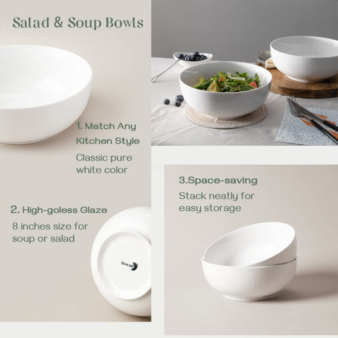 Dowan 8-inch side-dish bowls versatile for salads and sides.