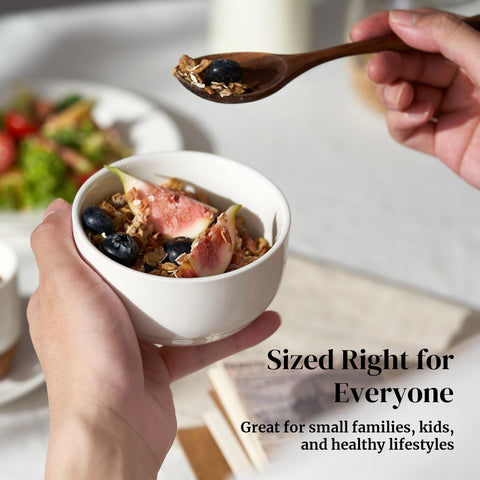 DOWAN soft white porcelain bowls retain heat for warm servings.