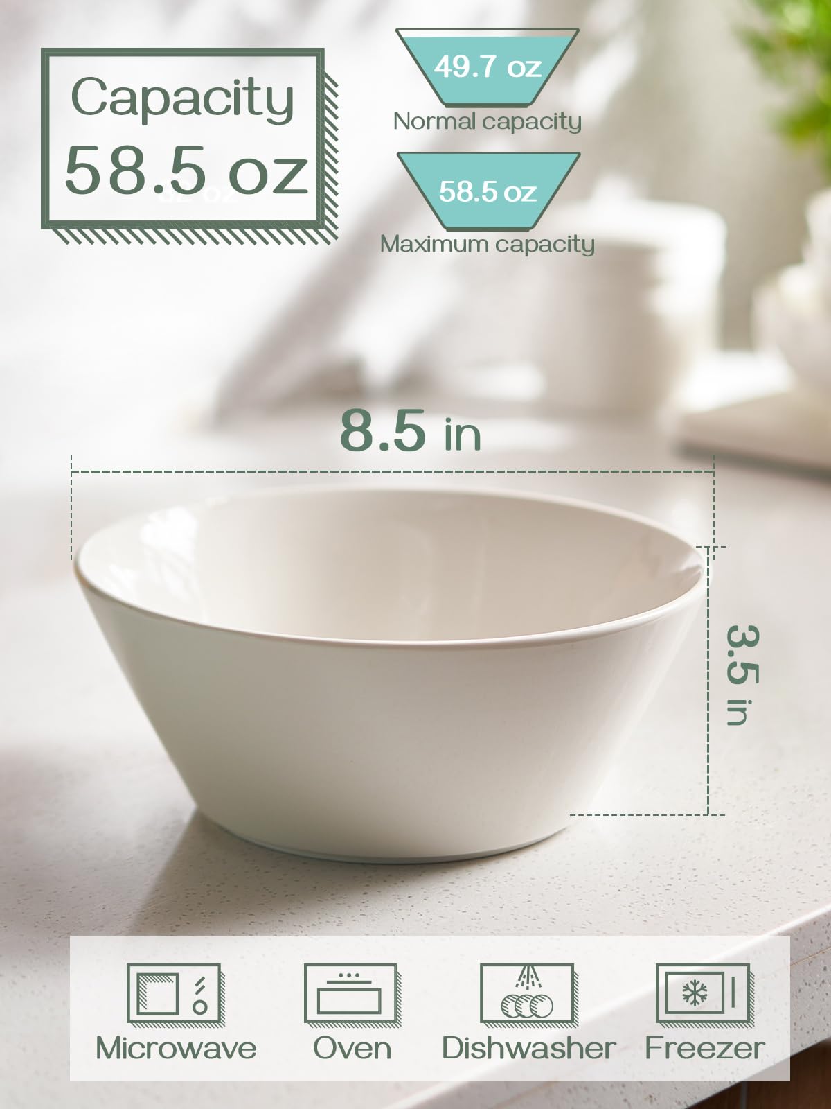DOWAN soft white porcelain bowls with glossy glaze for easy cleaning.