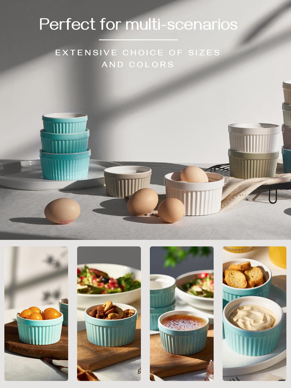 Dowan souffle ramekin with blue glaze for light, airy desserts.