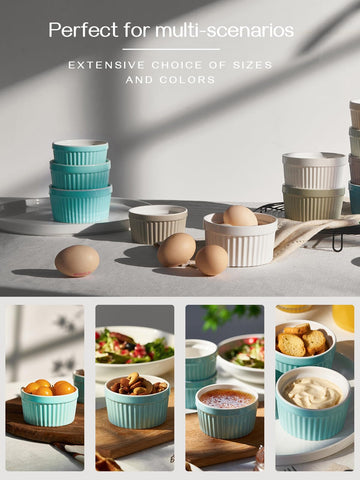 Dowan souffle ramekin with blue glaze for light, airy desserts.