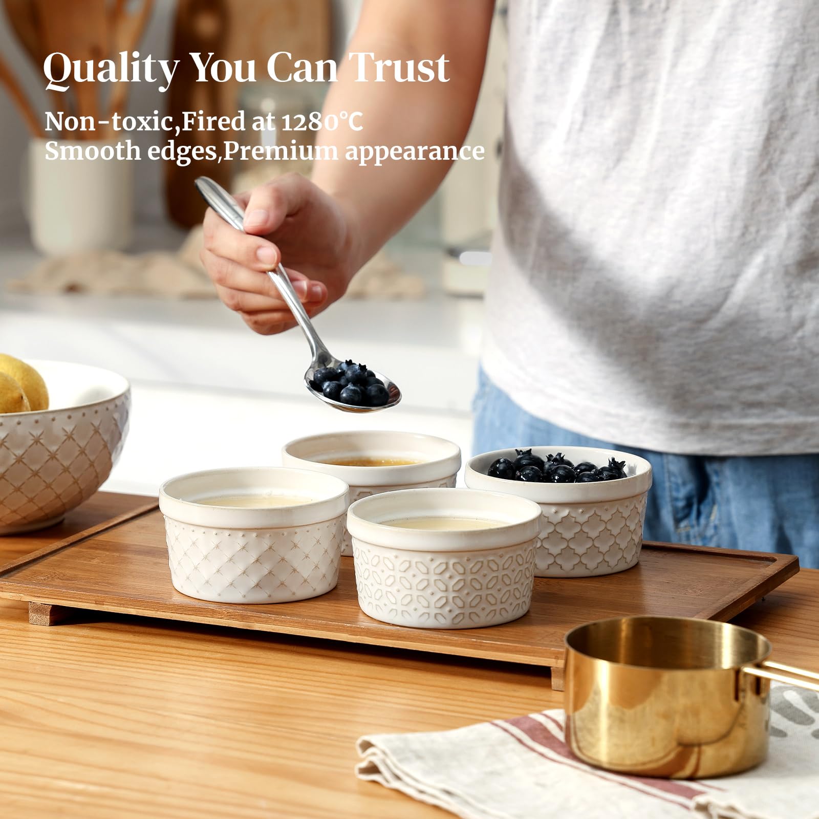 DOWAN soufflé ramekins designed for light, puffed desserts.