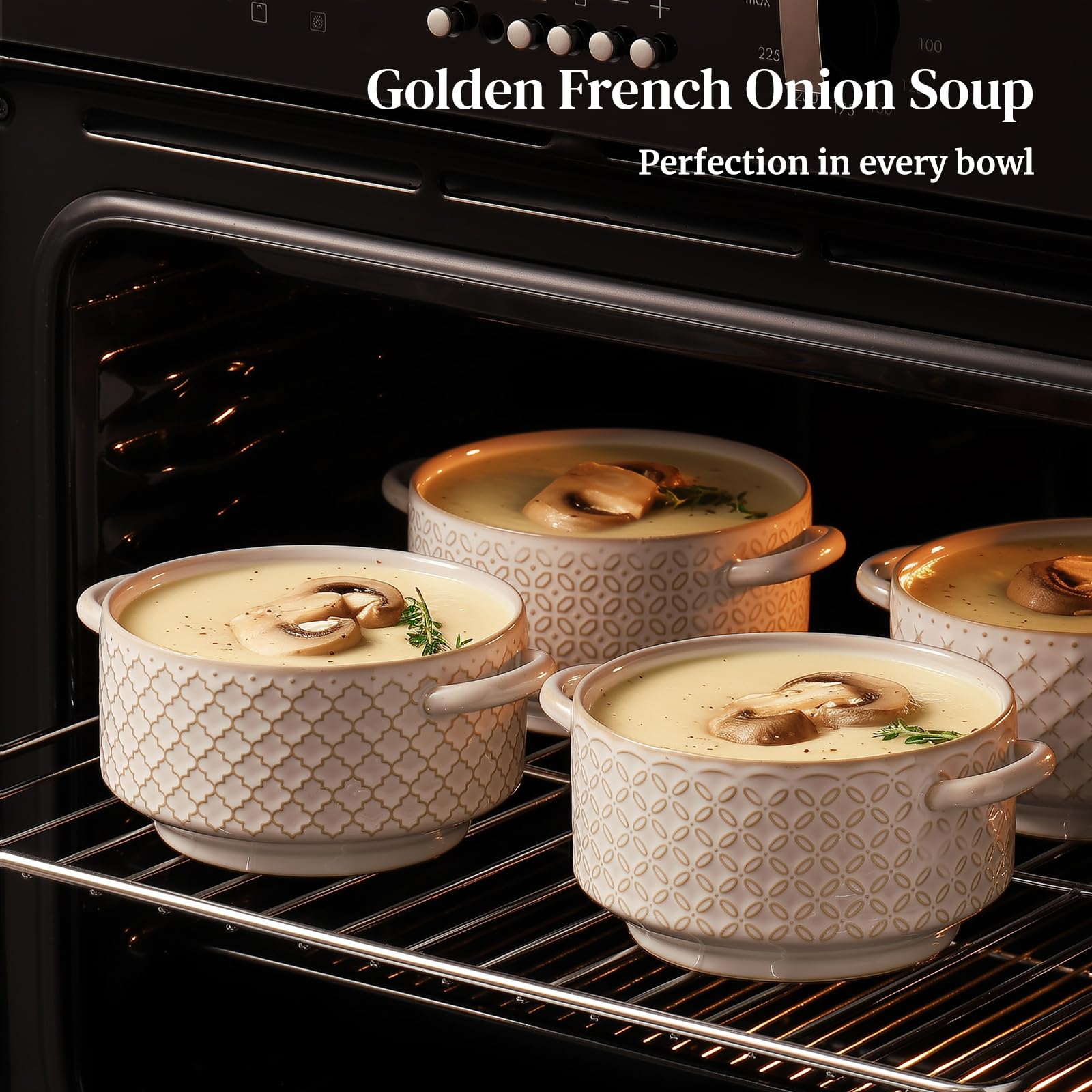 DOWAN soup bowls with handles close-up, ergonomic grip for stable serving