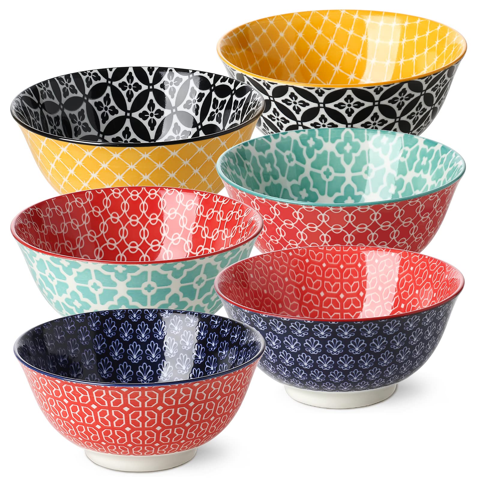 DOWAN soup bowls set of six with 23oz capacity, vibrant geometric patterns for everyday meals.