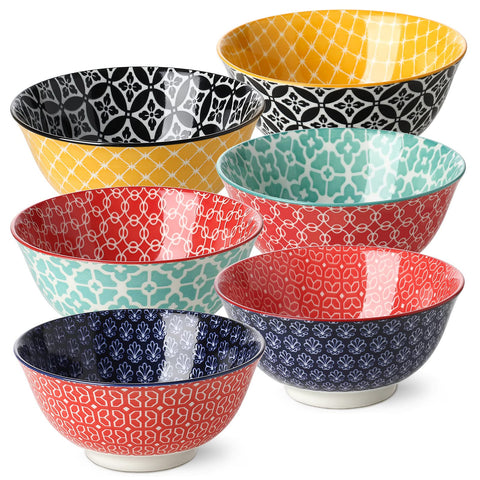 DOWAN soup bowls set of six with 23oz capacity, vibrant geometric patterns for everyday meals.