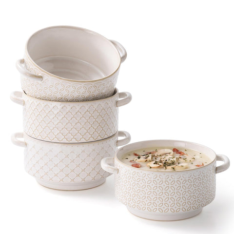 DOWAN soup bowls with handles, front view, easy to carry hot soups safely