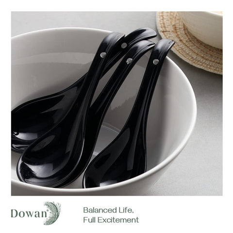 DOWAN ceramic soup spoon close-up showing durable porcelain and smooth finish