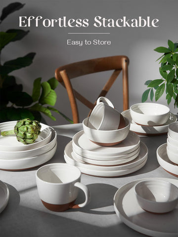 DOWAN stack demonstrates space-saving storage for large dinnerware collections.