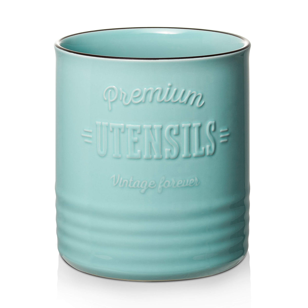 DOWAN extra large turquoise ceramic utensil holder on counter keeps utensils within reach