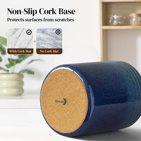 DOWAN utensil holder features cork bottom to prevent slips and surface scratches.