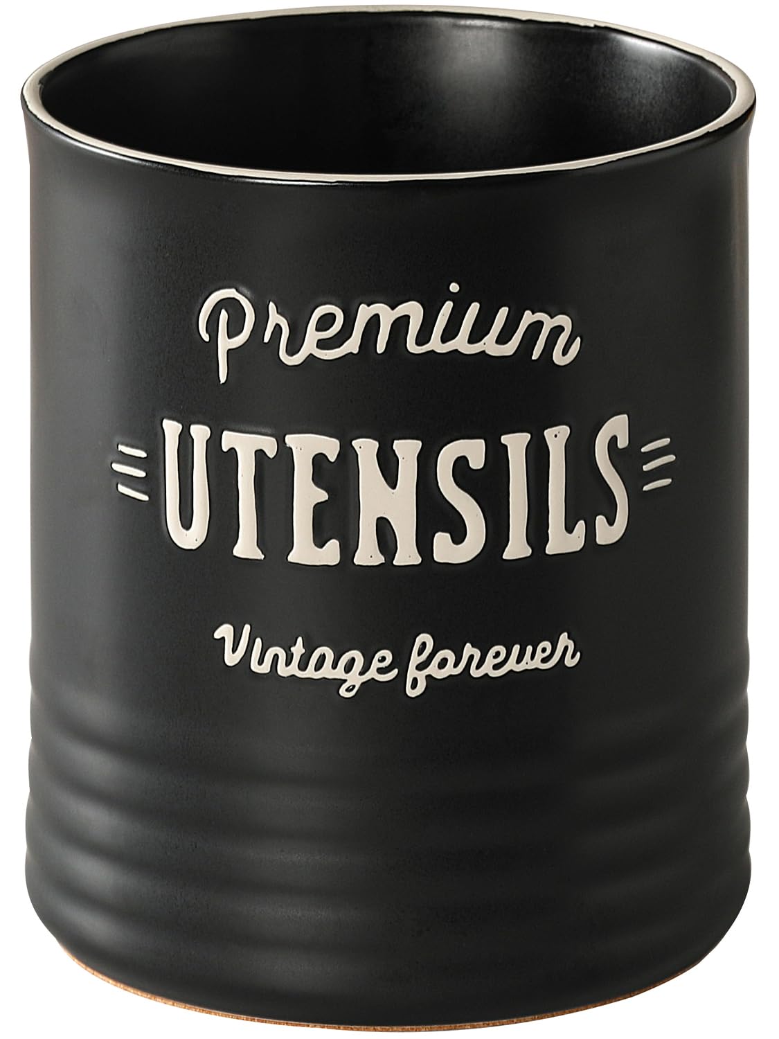 Dowan matte black utensil holder on kitchen counter adds farmhouse charm.