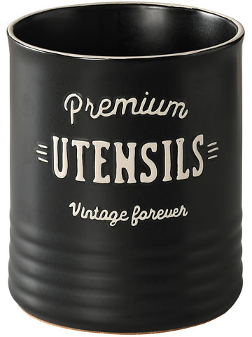 Dowan matte black utensil holder on kitchen counter adds farmhouse charm.