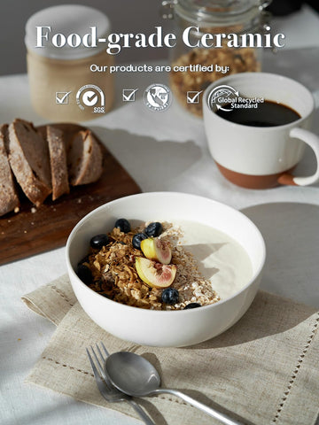 DOWAN white ceramic bowl close-up shows glossy, scratch-resistant glaze.