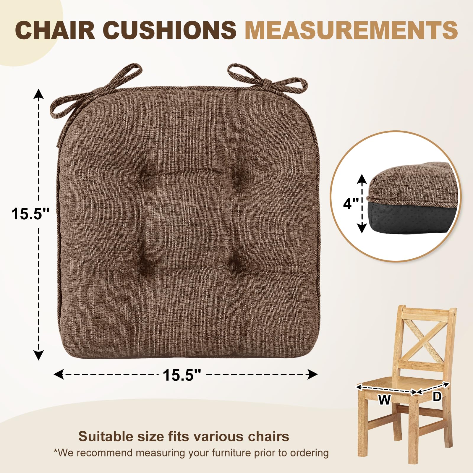 Downluxe brown chair cushion side profile highlighting thickness