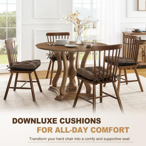 Downluxe cushion ties attached for stable seating on chairs