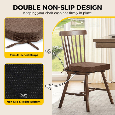 downluxe chair cushions with ties demonstrating secure fit on dining chairs