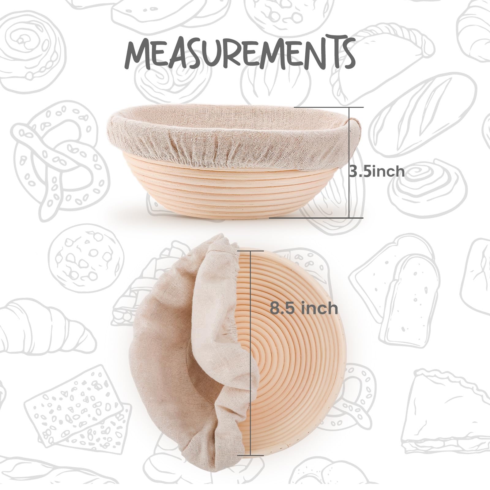 DOYOLLA natural rattan bread basket liner set for easy, clean proofing.