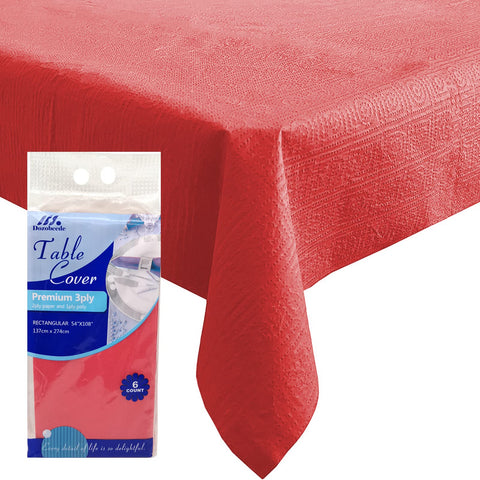 Dozobeede red disposable tablecloth on a rectangle table, vibrant and clean