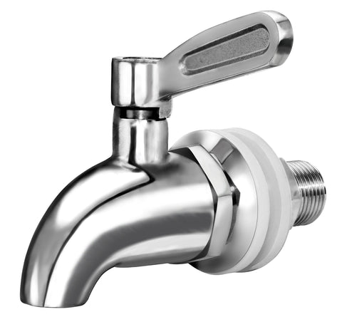 DOZYANT beverage dispenser spigot with polished stainless finish for durable, leak-free use.