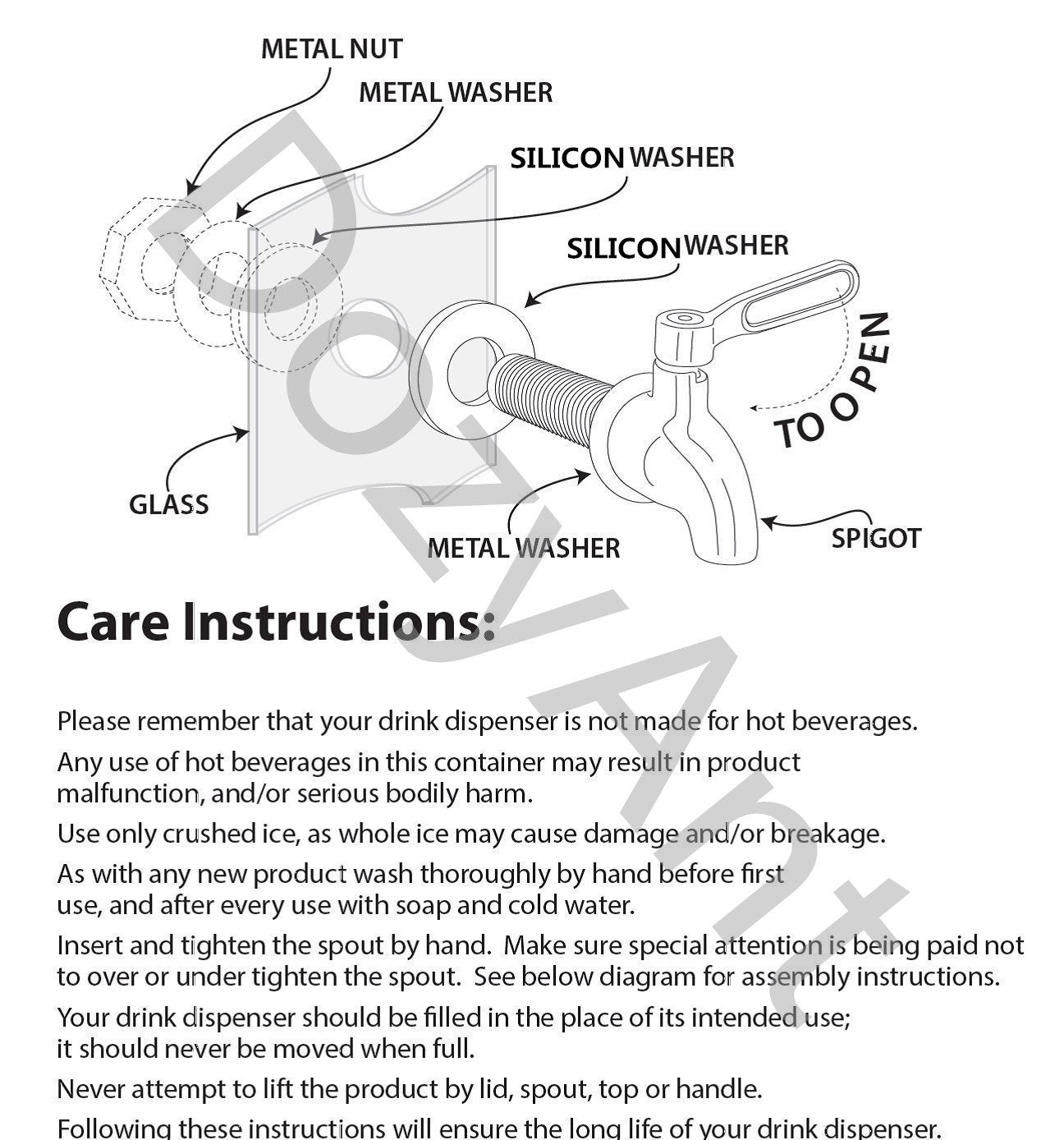 DOZYANT replacement faucet includes clear installation notes for proper seal and cleanup.
