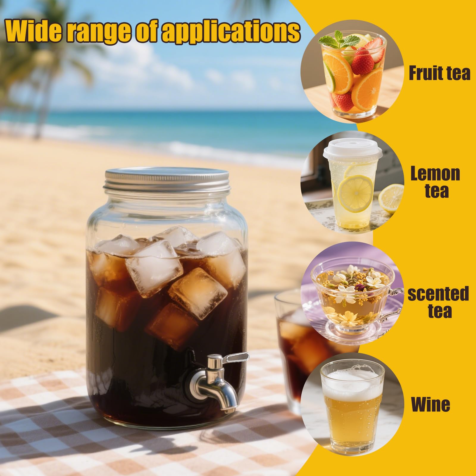 DQAXP clear beverage dispenser on table ready for serving beverages.