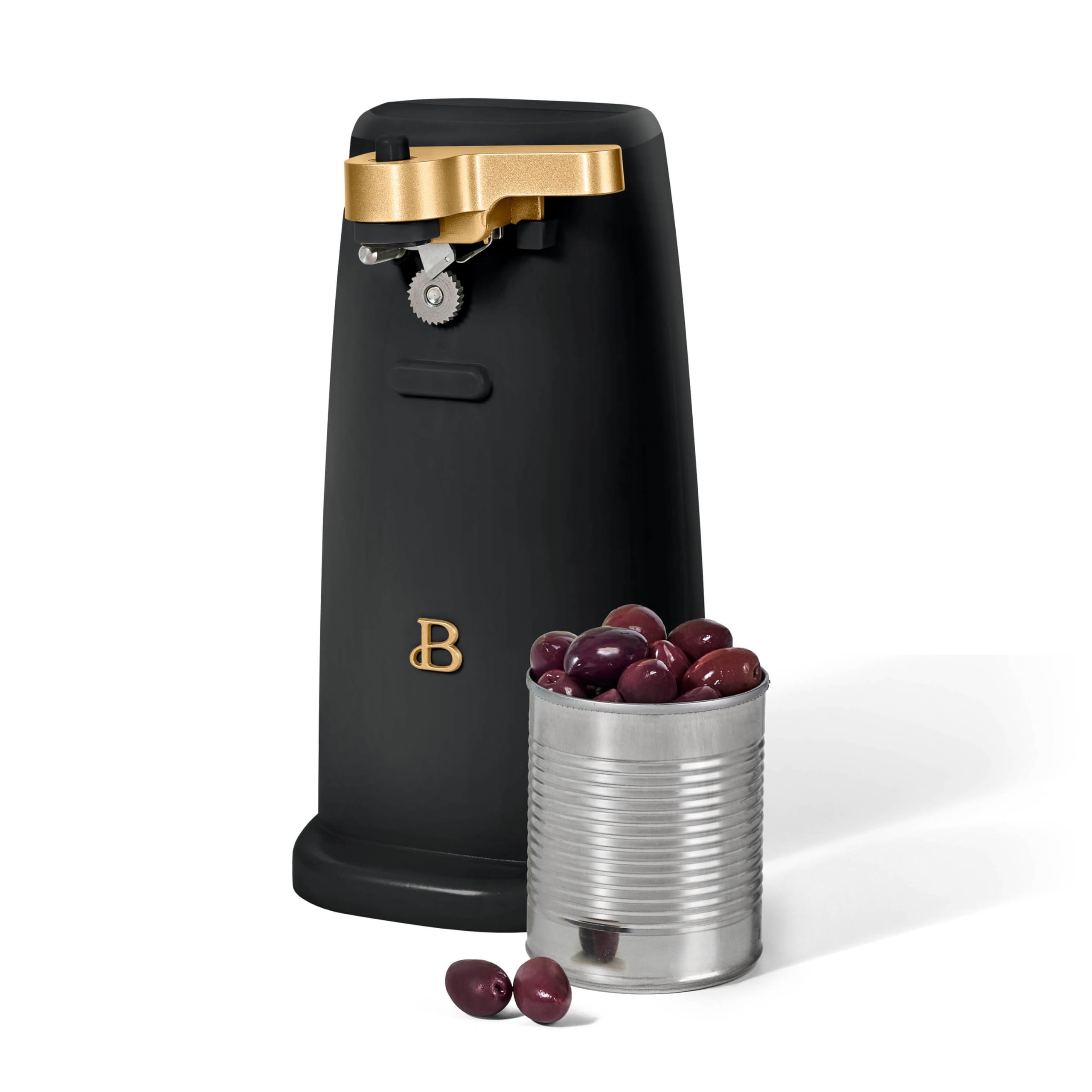 DqOasd can opener close-up on stainless blade for durability.