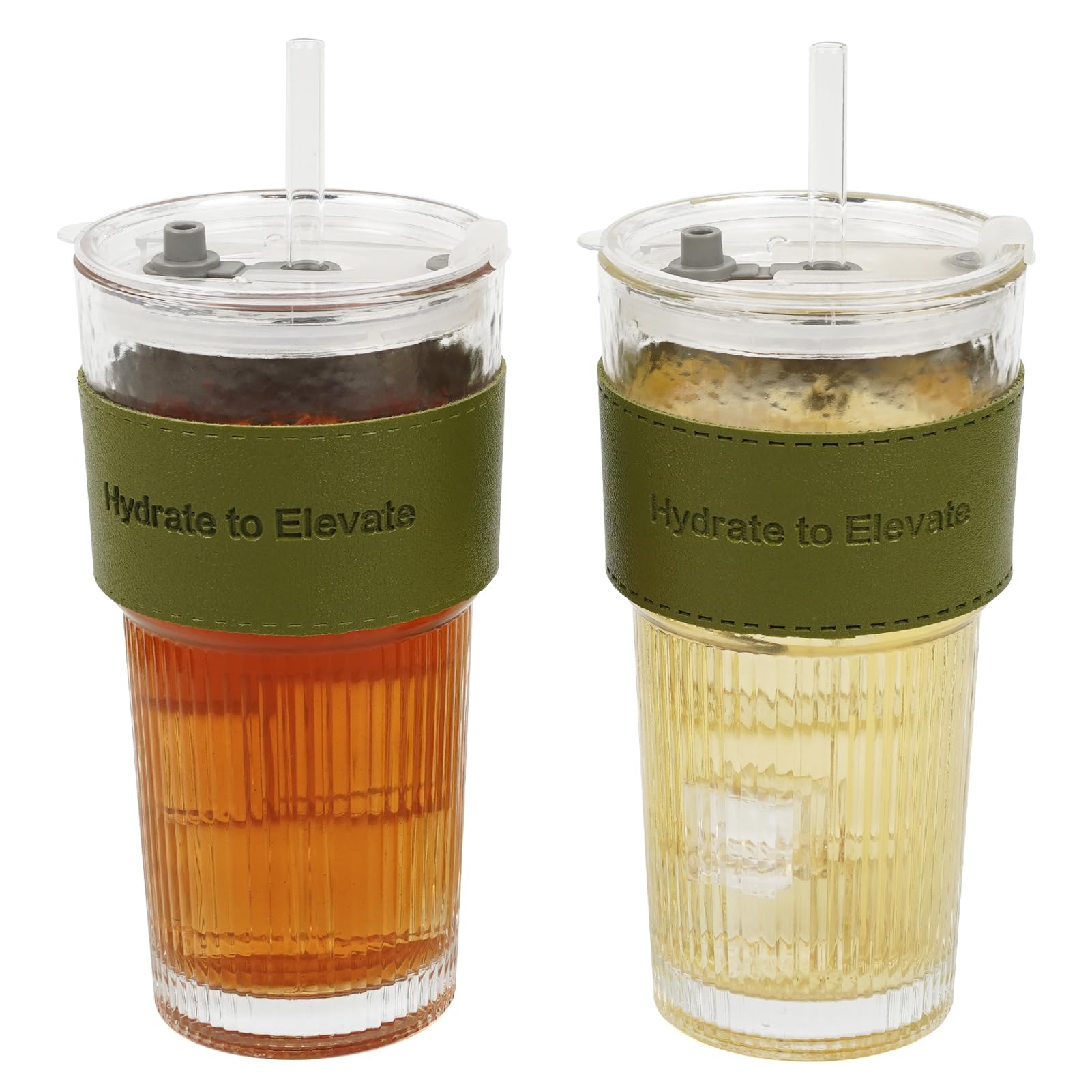 DQUKRQW 20oz glass tumbler with lid for spill-free drinks on the move.