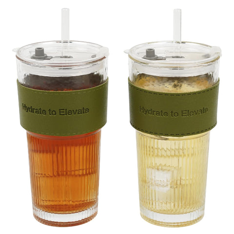 DQUKRQW 20oz glass tumbler with lid for spill-free drinks on the move.