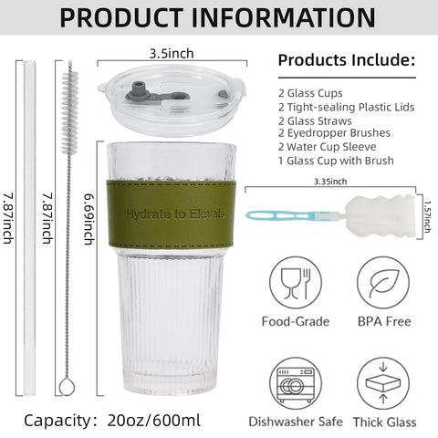 DQUKRQW glass tumbler with straw for easy sipping during commutes.