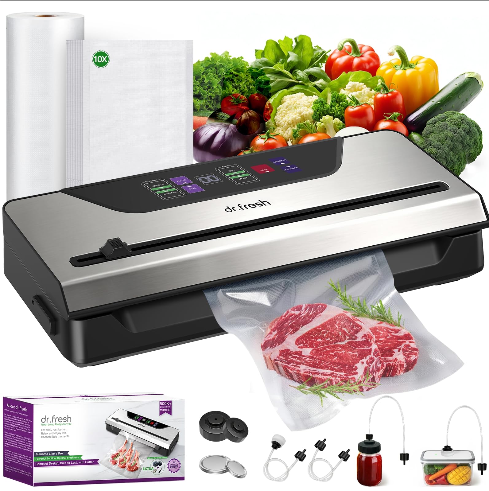 DR.Fresh 90kPa vacuum sealer top view showing compact design and control panel